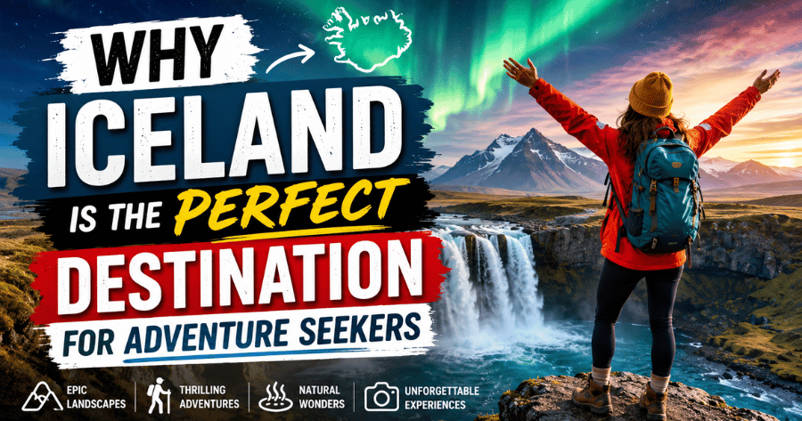 Hiker standing near Skogafoss waterfall in Iceland