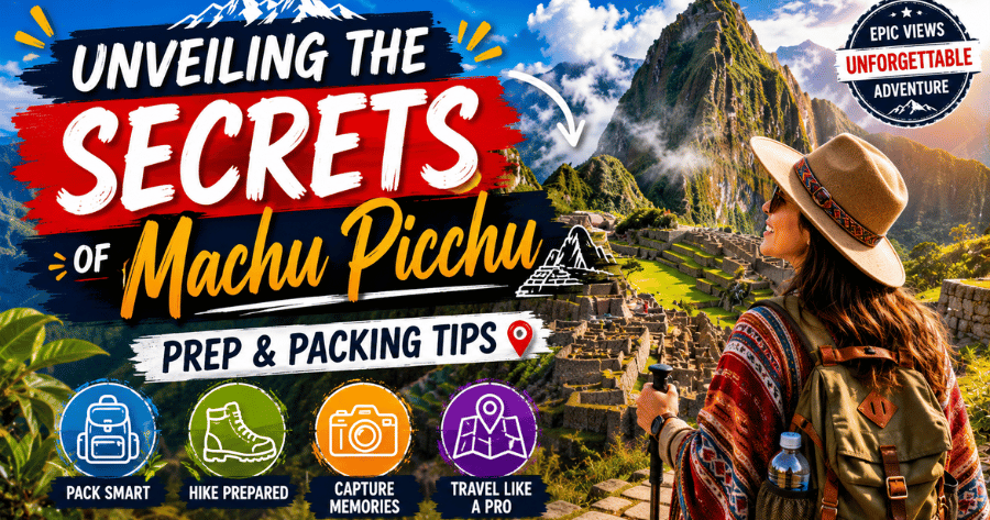Ancient Inca ruins of Machu Picchu under cloudy mountain peaks